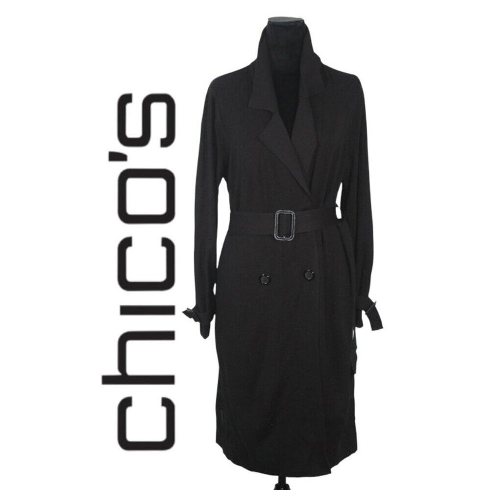 Chico's Black Double Breasted Knit Cardigan/Coat with Contrasting Back Size 2